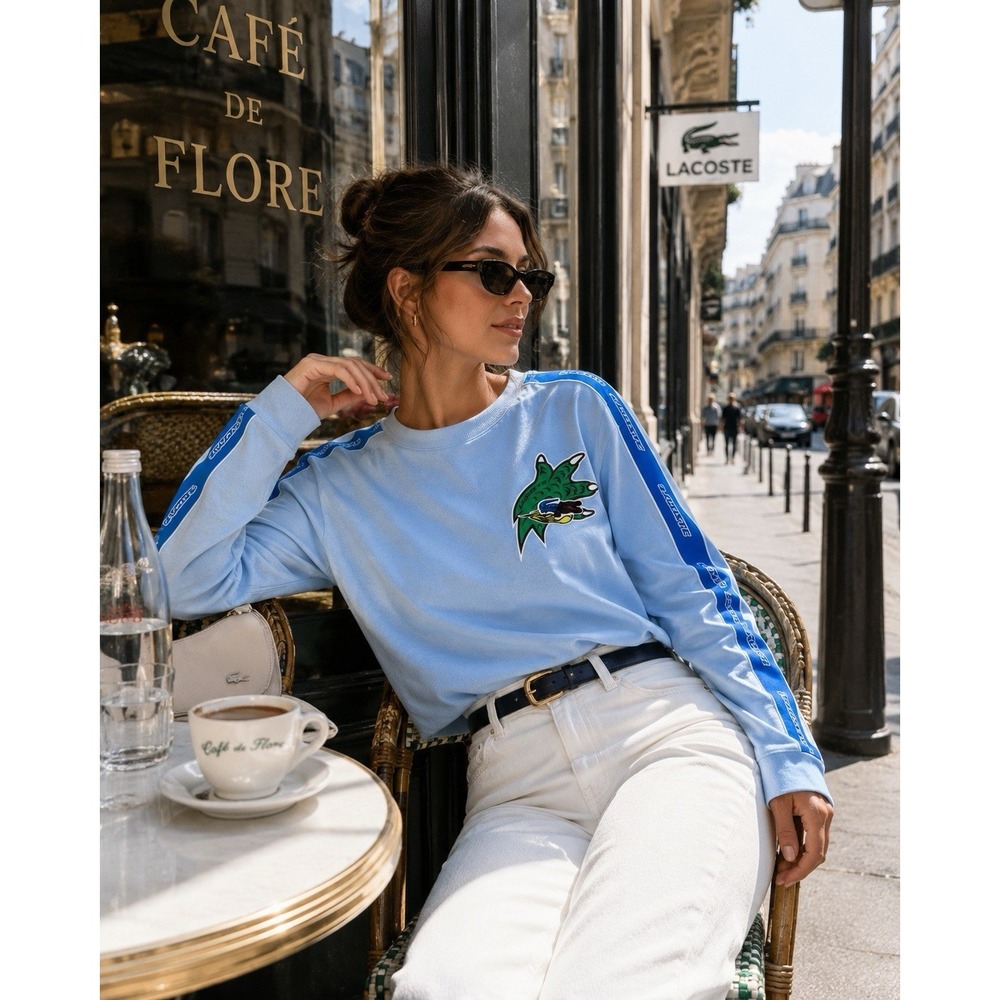 LACOSTE Holiday Relaxed Women's Blue T-Shirt EU40 US 8 M Top Loose Fit TF‎ 1414